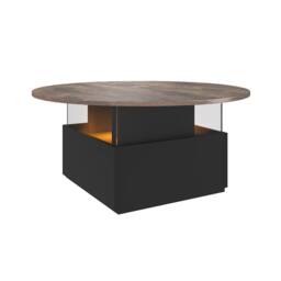 KEEPREAPER Modern Round Coffee Table With Storage & LED in Brown - thumbnail 1