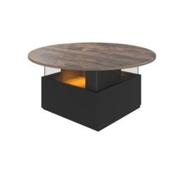 KEEPREAPER Modern Round Coffee Table With Storage & LED in Brown - thumbnail 2