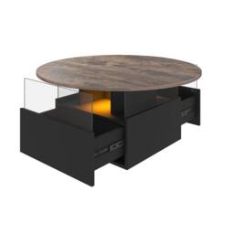 KEEPREAPER Modern Round Coffee Table With Storage & LED in Brown - thumbnail 4
