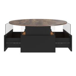 KEEPREAPER Modern Round Coffee Table With Storage & LED in Brown - thumbnail 5