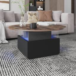 KEEPREAPER Modern Round Coffee Table With Storage & LED in Brown - thumbnail 7
