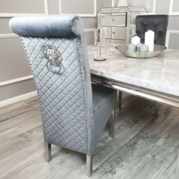 Stratus Interiors Emma Tall Velvet Lion Knocker Dining Chair - Luxury Upholstered Seat in Grey