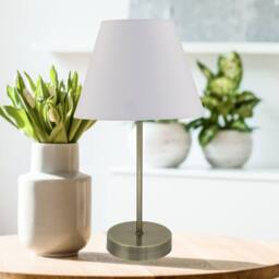 First Choice Lighting Antique Brass Stick Table Lamp with Ivory Off-White Fabric Shade in Bronze - thumbnail 2