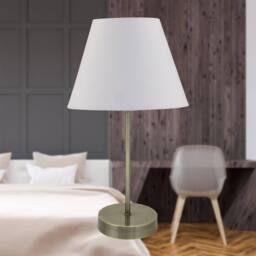 First Choice Lighting Antique Brass Stick Table Lamp with Ivory Off-White Fabric Shade in Bronze - thumbnail 3