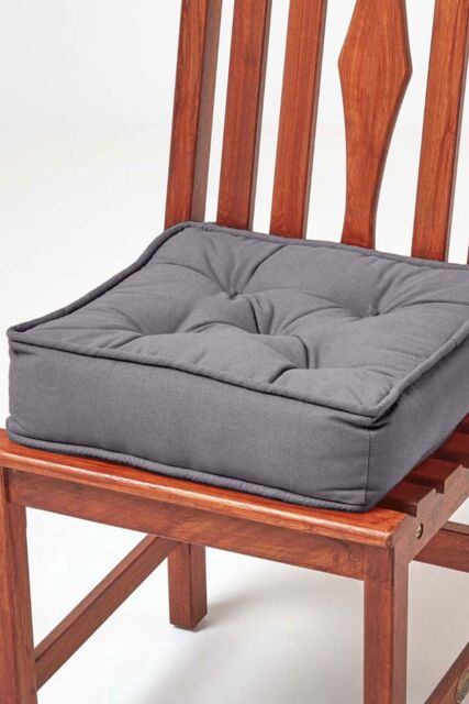 Homescapes Cotton Dining Chair Booster Cushion in Charcoal - Size: 40 cm x 40 cm - image 1