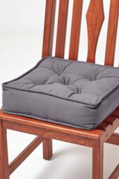 Homescapes Cotton Dining Chair Booster Cushion in Charcoal - Size: 40 cm x 40 cm - thumbnail 1