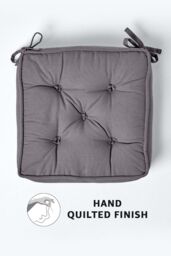 Homescapes Cotton Dining Chair Booster Cushion in Charcoal - Size: 40 cm x 40 cm - thumbnail 4