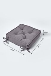 Homescapes Cotton Dining Chair Booster Cushion in Charcoal - Size: 40 cm x 40 cm - thumbnail 2