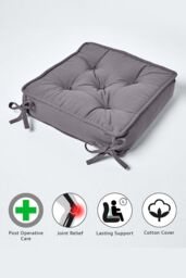 Homescapes Cotton Dining Chair Booster Cushion in Charcoal - Size: 40 cm x 40 cm - thumbnail 5