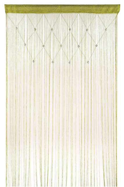 Neel Blue String Curtain Beaded Panel, Gold, 100cm x 200cm in Bright Green - Size: 100 cm width x 200 cm drop - image 1