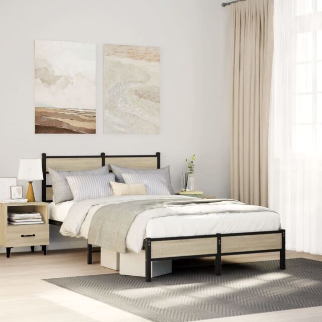 Berkfield Home Bed Frame without Mattress Sonoma Oak 120x200 cm Engineered Wood in Brown - Size: Small Double - image 1