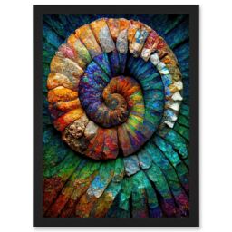 Artery8 Bright Multicoloured Ammonite Fossil Artwork Framed Wall Art Print A4 in Black - thumbnail 1