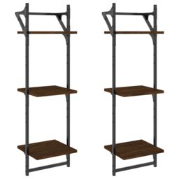 Berkfield Home 3-Tier Wall Shelves with Bars 2 pcs Brown Oak 30x25x100 cm - Size: 30 x 25 x 100 cm - thumbnail 2