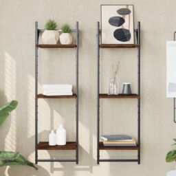 Berkfield Home 3-Tier Wall Shelves with Bars 2 pcs Brown Oak 30x25x100 cm - Size: 30 x 25 x 100 cm - thumbnail 1
