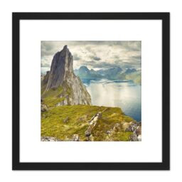 Artery8 Ximonic Panorama Mountains Segla Hesten Senja Norway 8X8 Inch Square Wooden Framed Wall Art Print Picture with Mount in Black - thumbnail 1