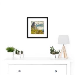 Artery8 Ximonic Panorama Mountains Segla Hesten Senja Norway 8X8 Inch Square Wooden Framed Wall Art Print Picture with Mount in Black - thumbnail 2