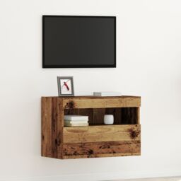 Berkfield Home TV Wall Cabinet with LED Lights Old Wood 60x30x40 cm in Brown - Size: 60 x 30 x 40 cm