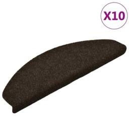 Berkfield Home Self-adhesive Stair Mats 10pcs Dark Brown 65x21x4cm Needle Punch - Size: Medium - thumbnail 2