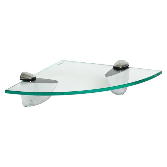 Harbour Housewares Floating Glass Corner Shelf - 20cm - Bathroom Storage Display Unit in Silver - image 1