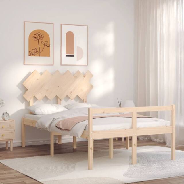 Berkfield Home Bed Frame with Headboard 120x200 cm Solid Wood in Brown - Size: Small Double - image 1