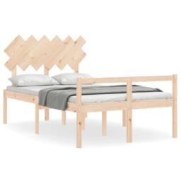Berkfield Home Bed Frame with Headboard 120x200 cm Solid Wood in Brown - Size: Small Double - thumbnail 2