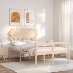 Berkfield Home Bed Frame with Headboard 120x200 cm Solid Wood in Brown - Size: Small Double - thumbnail 1