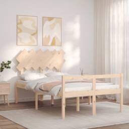 Berkfield Home Bed Frame with Headboard 120x200 cm Solid Wood in Brown - Size: Small Double - thumbnail 3