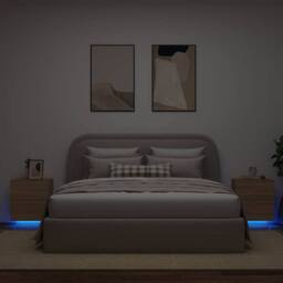 Berkfield Home Decorative Bedside Cabinets with LED Lights 2 pcs Sonoma Oak Engi in Light Tan - thumbnail 2