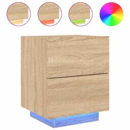 Berkfield Home Decorative Bedside Cabinets with LED Lights 2 pcs Sonoma Oak Engi in Light Tan - thumbnail 5