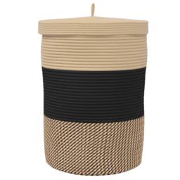 Berkfield Home Storage Basket with Lid Black & Beige √ò37x50 cm Cotton - Size: 37x50 cm - thumbnail 6