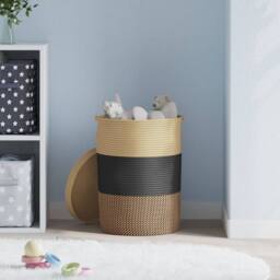 Berkfield Home Storage Basket with Lid Black & Beige √ò37x50 cm Cotton - Size: 37x50 cm