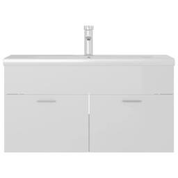 Berkfield Home Sink Cabinet with Built-in Basin High Gloss White Engineered Wood - thumbnail 1