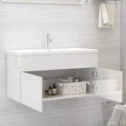 Berkfield Home Sink Cabinet with Built-in Basin High Gloss White Engineered Wood - thumbnail 7