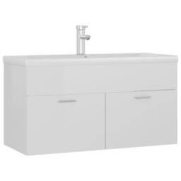 Berkfield Home Sink Cabinet with Built-in Basin High Gloss White Engineered Wood - thumbnail 3