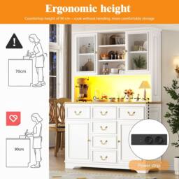Merax White Kitchen Dresser with LED Lighting & Power Outlets - thumbnail 8