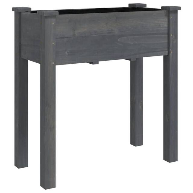 Berkfield Home Beautiful Wheeled Planter with Liner Grey 71x37x80 cm Solid Wood Fir - Size: 71 x 37 x 80 cm - image 1