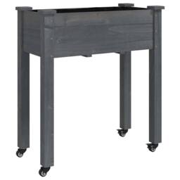 Berkfield Home Beautiful Wheeled Planter with Liner Grey 71x37x80 cm Solid Wood Fir - Size: 71 x 37 x 80 cm - thumbnail 3