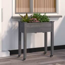 Berkfield Home Beautiful Wheeled Planter with Liner Grey 71x37x80 cm Solid Wood Fir - Size: 71 x 37 x 80 cm - thumbnail 2