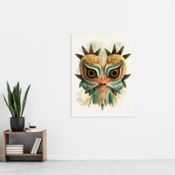 Artery8 Wall Art Print Noh Theatre Mask Painting Supernatural Japan Creature Portrayal Forest Deity Role Colourful Intricate Details Floral Designs - thumbnail 4