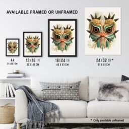 Artery8 Wall Art Print Noh Theatre Mask Painting Supernatural Japan Creature Portrayal Forest Deity Role Colourful Intricate Details Floral Designs - thumbnail 3
