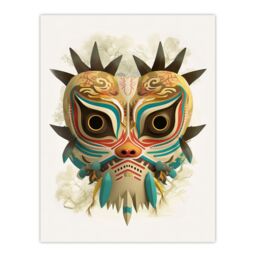 Artery8 Wall Art Print Noh Theatre Mask Painting Supernatural Japan Creature Portrayal Forest Deity Role Colourful Intricate Details Floral Designs - thumbnail 1