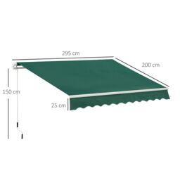OUTSUNNY Manual Retractable Awning Garden Shelter Canopy in Green - thumbnail 3