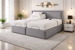 PARADISE BEDS LTD Electric Adjustable Solid Base Bed Set With Massage Function in Silver - Size: Single - thumbnail 1