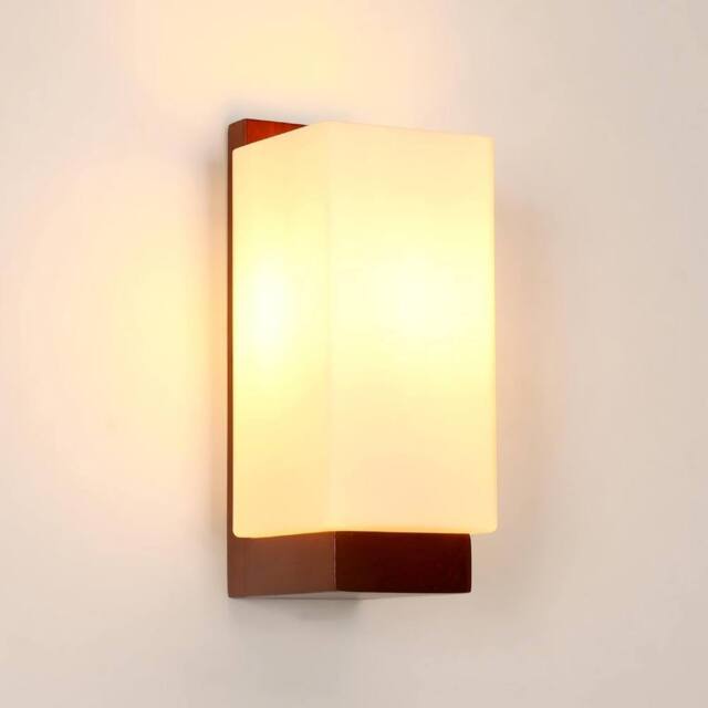 Pheashine Modern Walnut Wall Light, Glass Shade E27, 12x10x25cm, Bulb included in Dark Brown - Size: 12 x 10 x 25 cm - image 1