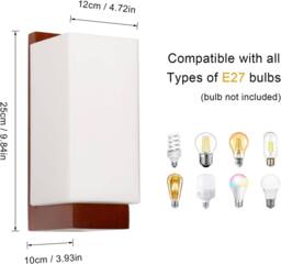Pheashine Modern Walnut Wall Light, Glass Shade E27, 12x10x25cm, Bulb included in Dark Brown - Size: 12 x 10 x 25 cm - thumbnail 6