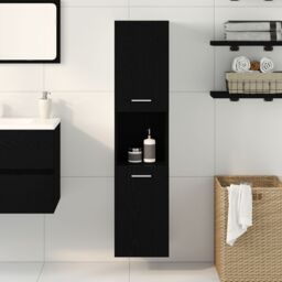 Berkfield Home Black Oak Bathroom Wall Cabinet, 30x30x130 cm, Made from Engineered Wood - Size: 30 x 30 x 130 cm - thumbnail 4