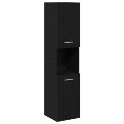 Berkfield Home Black Oak Bathroom Wall Cabinet, 30x30x130 cm, Made from Engineered Wood - Size: 30 x 30 x 130 cm - thumbnail 2