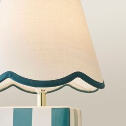 ValueLights Evie Ceramic Check Cube Table Lamp with Trim Linen Scallop Lamp Shade in Green - thumbnail 3