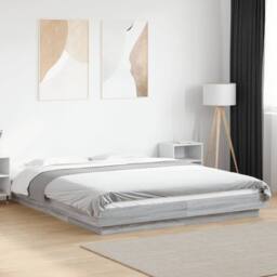 Berkfield Home Bed Frame with LED Lights without Mattress Grey Sonoma 150x200cm - Size: 150x200 cm - thumbnail 2