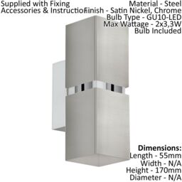 Loops Wall Light Colour Satin Nickel Chrome Square Shades Bulb GU10 2x3.3W Included in Metallics - thumbnail 2